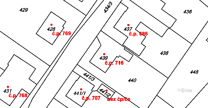 Jablunkov 716 na parcele st. 439 v KÚ Jablunkov, Katastrální mapa