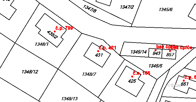 Bublava 421 na parcele st. 431 v KÚ Bublava, Katastrální mapa