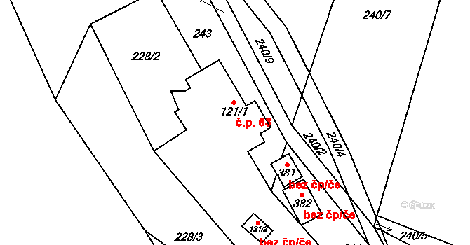 Zámostí 63, Písková Lhota na parcele st. 121/1 v KÚ Písková Lhota, Katastrální mapa