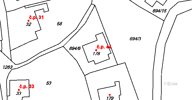 Mašov 44, Turnov na parcele st. 178 v KÚ Mašov u Turnova, Katastrální mapa