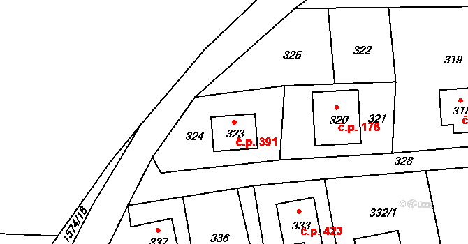 Jablůnka 391 na parcele st. 323 v KÚ Jablůnka, Katastrální mapa