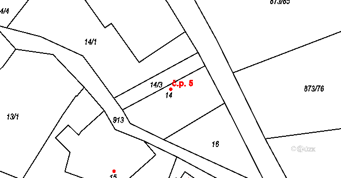 Svinaře 5 na parcele st. 14 v KÚ Svinaře, Katastrální mapa