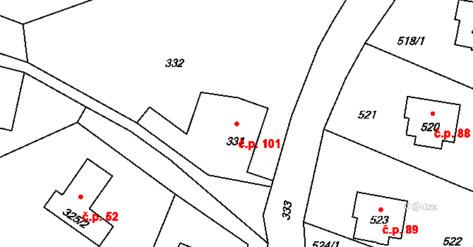 Rumburk 2-Horní Jindřichov 101, Rumburk na parcele st. 331 v KÚ Horní Jindřichov, Katastrální mapa