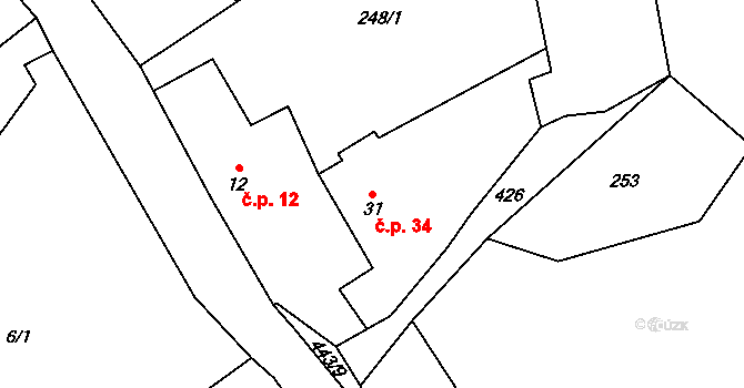 Chvalšovice 34, Dřešín na parcele st. 31 v KÚ Chvalšovice, Katastrální mapa