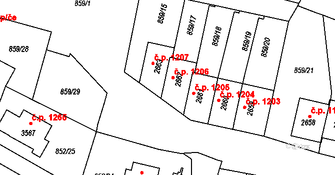 Vrchlabí 1206 na parcele st. 2662 v KÚ Vrchlabí, Katastrální mapa
