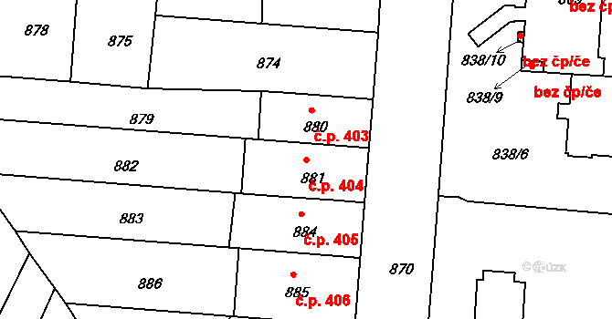 České Budějovice 6 404, České Budějovice na parcele st. 881 v KÚ České Budějovice 6, Katastrální mapa