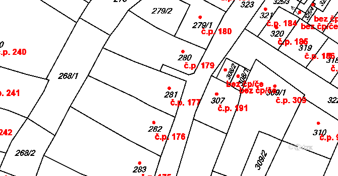 Česká Lípa 177 na parcele st. 281 v KÚ Česká Lípa, Katastrální mapa