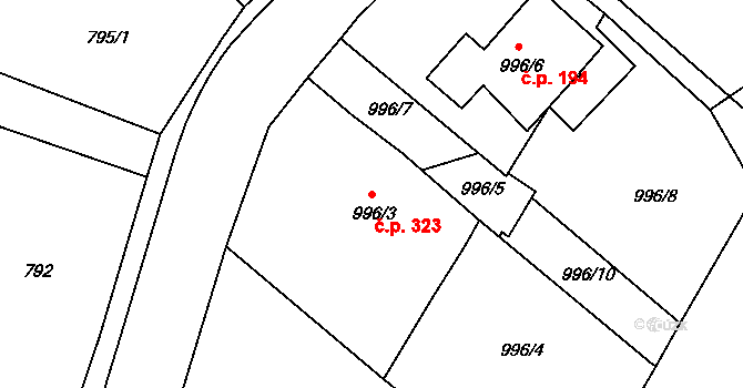 Rumburk 1 323, Rumburk na parcele st. 996/3 v KÚ Rumburk, Katastrální mapa