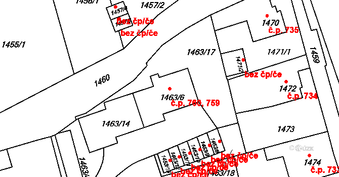 Liberec XIV-Ruprechtice 759,760, Liberec na parcele st. 1463/6 v KÚ Ruprechtice, Katastrální mapa