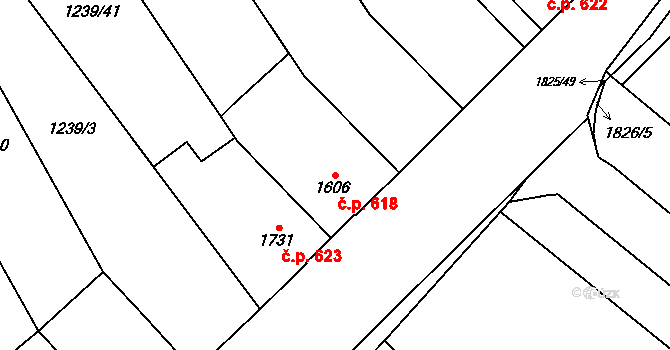 Kukleny 618, Hradec Králové na parcele st. 1606 v KÚ Kukleny, Katastrální mapa