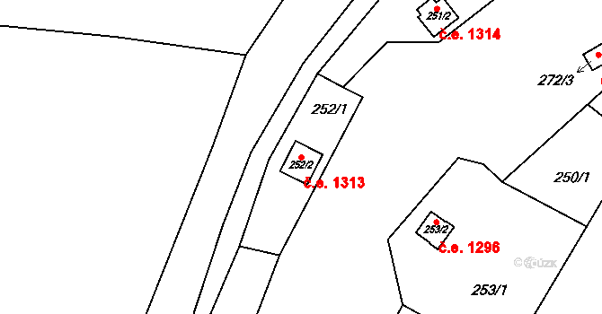 Radobyčice 1313, Plzeň na parcele st. 252/2 v KÚ Radobyčice, Katastrální mapa