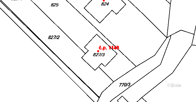 Rousínovec 1148, Rousínov na parcele st. 827/3 v KÚ Rousínov u Vyškova, Katastrální mapa