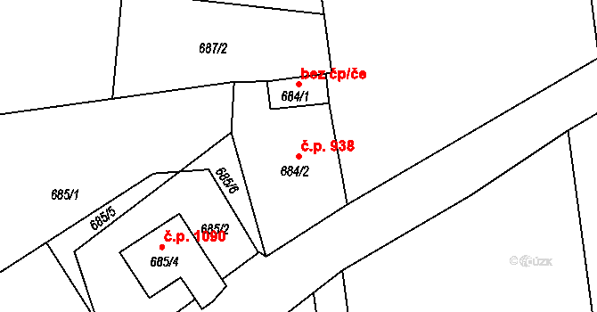 Šluknov 938 na parcele st. 684/2 v KÚ Šluknov, Katastrální mapa