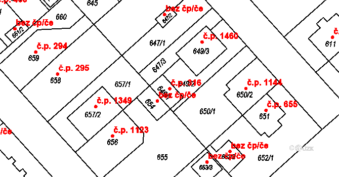 Doubravka 316, Plzeň na parcele st. 649/1 v KÚ Doubravka, Katastrální mapa