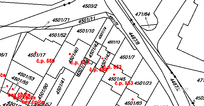 Příbram V-Zdaboř 552, Příbram na parcele st. 4501/43 v KÚ Příbram, Katastrální mapa