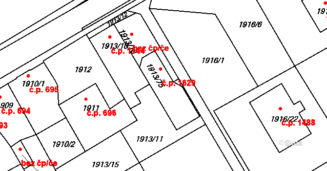 Holešov 1629 na parcele st. 1913/75 v KÚ Holešov, Katastrální mapa
