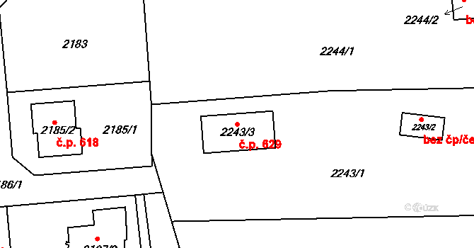 Jablůnka 629 na parcele st. 2243/3 v KÚ Jablůnka, Katastrální mapa