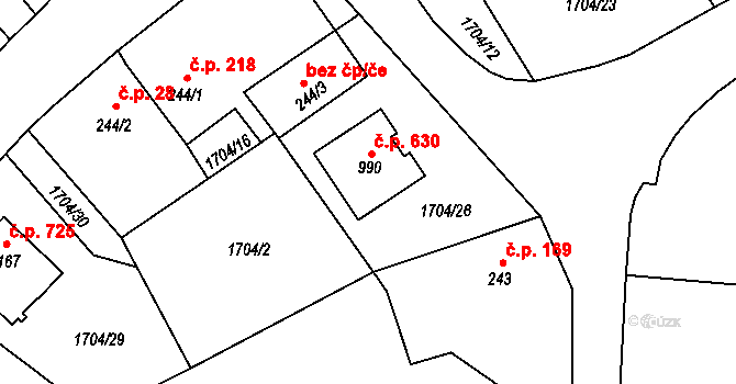 Strašice 630 na parcele st. 990 v KÚ Strašice, Katastrální mapa