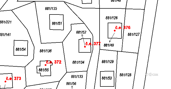 Hůrka 377, Horní Planá na parcele st. 881/52 v KÚ Horní Planá, Katastrální mapa