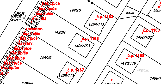 Bylnice 1165, Brumov-Bylnice na parcele st. 1496/153 v KÚ Bylnice, Katastrální mapa