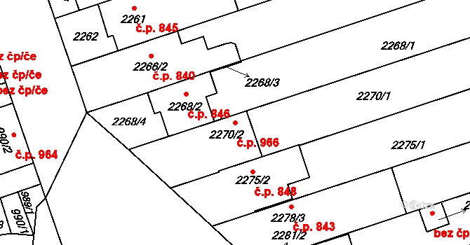 Lužice 966 na parcele st. 2270/2 v KÚ Lužice u Hodonína, Katastrální mapa