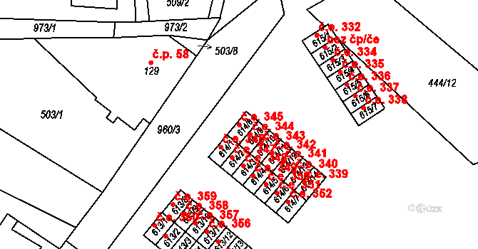 Hamr 345, Litvínov na parcele st. 614/8 v KÚ Hamr u Litvínova, Katastrální mapa