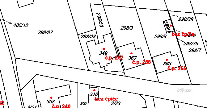 Pravčice 252 na parcele st. 349 v KÚ Pravčice, Katastrální mapa