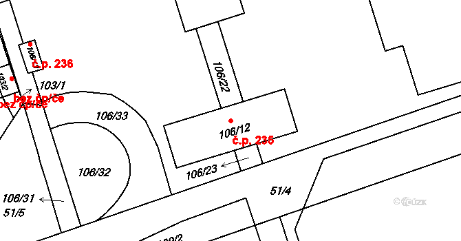 Přerov IV-Kozlovice 235, Přerov na parcele st. 106/12 v KÚ Kozlovice u Přerova, Katastrální mapa