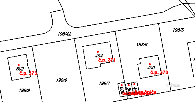Počaply 371, Králův Dvůr na parcele st. 494 v KÚ Počaply, Katastrální mapa