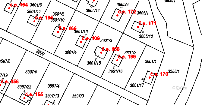 Zábřeh 168 na parcele st. 3601/15 v KÚ Zábřeh na Moravě, Katastrální mapa