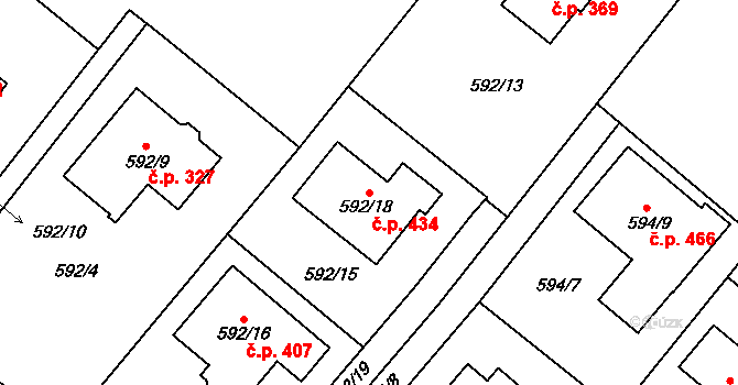 Chotíkov 434 na parcele st. 592/18 v KÚ Chotíkov, Katastrální mapa