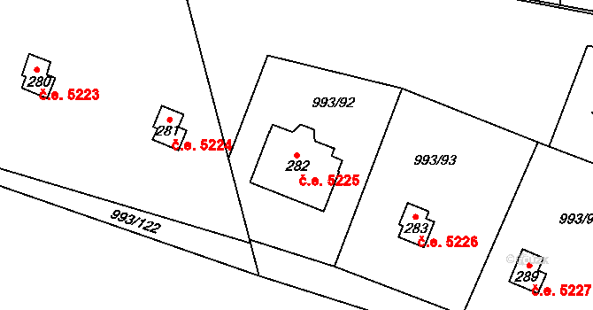 Kozojedy 5225 na parcele st. 282 v KÚ Kozojedy u Kostelce nad Černými Lesy, Katastrální mapa