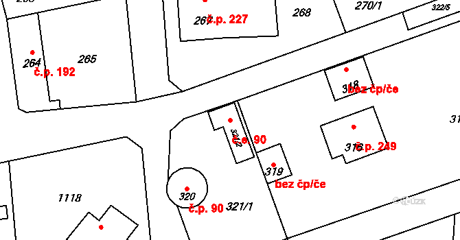 Rudice 90 na parcele st. 321/2 v KÚ Rudice u Blanska, Katastrální mapa