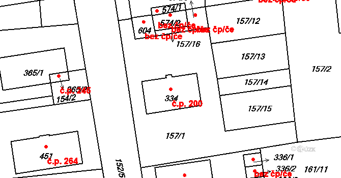 Čechtice 200 na parcele st. 334 v KÚ Čechtice, Katastrální mapa