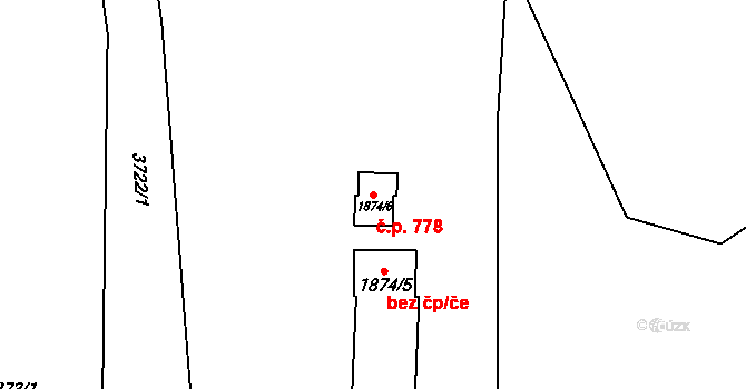 Vyškov-Předměstí 778, Vyškov na parcele st. 1874/6 v KÚ Vyškov, Katastrální mapa