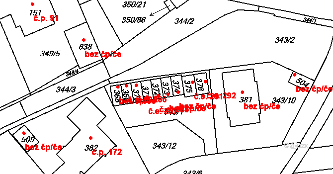 Kvíček 289, Slaný na parcele st. 373 v KÚ Kvíc, Katastrální mapa