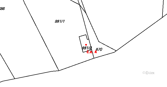 Hrbov 4, Velké Meziříčí na parcele st. 881/2 v KÚ Hrbov u Velkého Meziříčí, Katastrální mapa