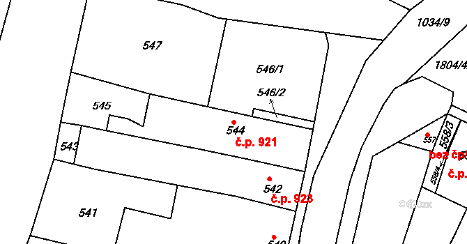 Brumov 921, Brumov-Bylnice na parcele st. 544 v KÚ Brumov, Katastrální mapa