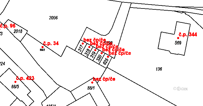 Hrochův Týnec 41930029 na parcele st. 320 v KÚ Hrochův Týnec, Katastrální mapa