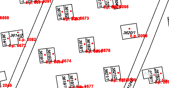 Zlín 3096 na parcele st. 3618/1 v KÚ Zlín, Katastrální mapa