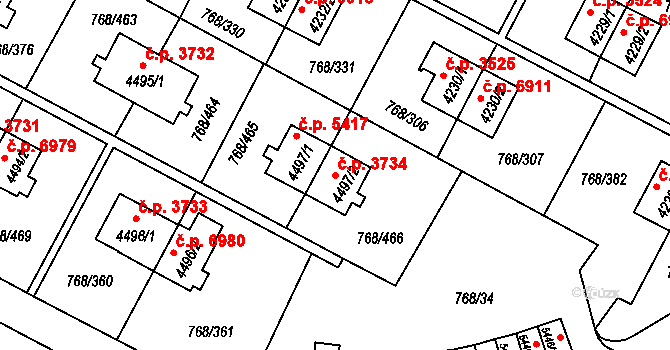 Zlín 3734 na parcele st. 4497/2 v KÚ Zlín, Katastrální mapa