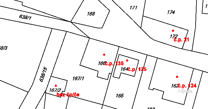 Děhylov 135 na parcele st. 166 v KÚ Děhylov, Katastrální mapa