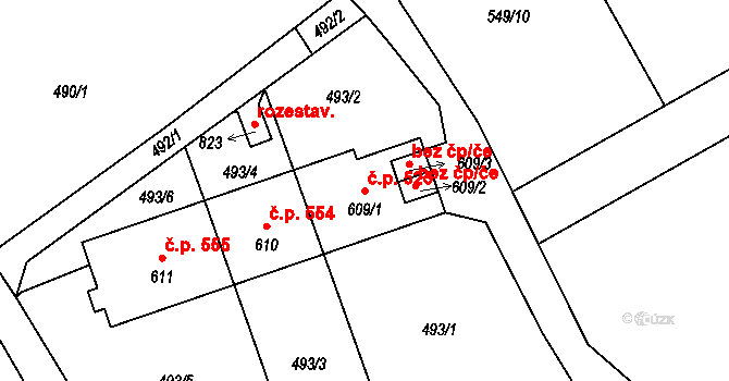 Horní Jiřetín 523 na parcele st. 609/1 v KÚ Horní Jiřetín, Katastrální mapa