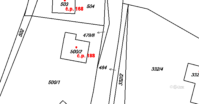 Kvaň 188, Zaječov na parcele st. 500/2 v KÚ Kvaň, Katastrální mapa