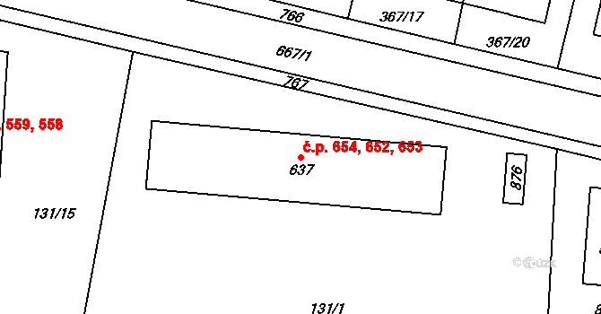 Slatiňany 652,653,654 na parcele st. 637 v KÚ Slatiňany, Katastrální mapa