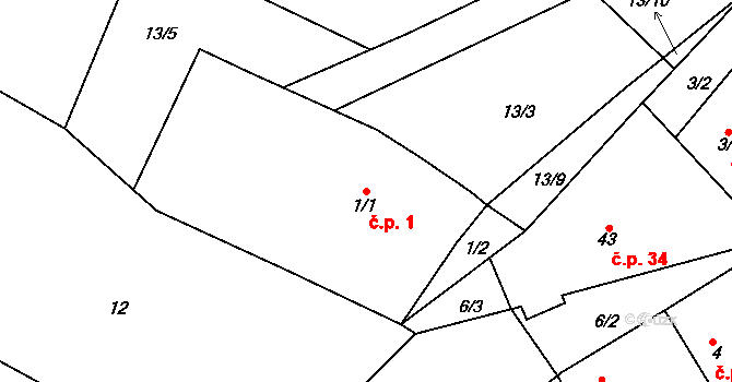 Sedlec 1, Mšeno na parcele st. 1/1 v KÚ Sedlec u Mšena, Katastrální mapa