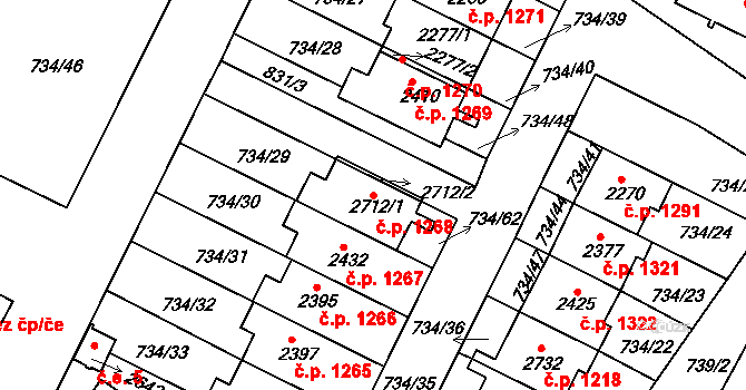 Neratovice 1268 na parcele st. 2712/1 v KÚ Neratovice, Katastrální mapa
