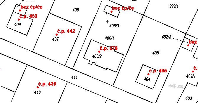 Veselí nad Lužnicí I 578, Veselí nad Lužnicí na parcele st. 406/2 v KÚ Veselí nad Lužnicí, Katastrální mapa