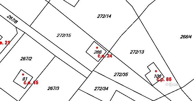 Bražec 24, Náchod na parcele st. 286 v KÚ Bražec, Katastrální mapa