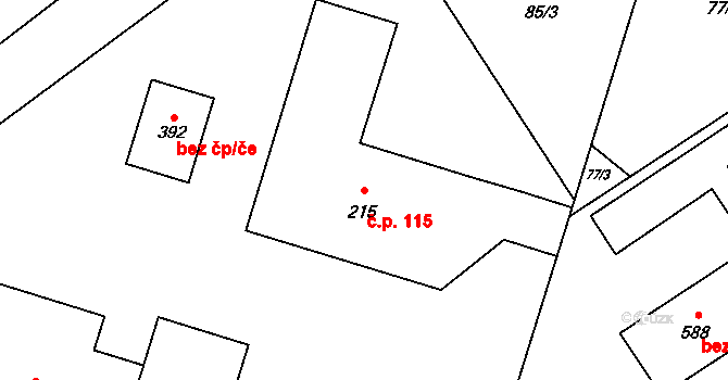 Trnová 115, Pardubice na parcele st. 215 v KÚ Trnová, Katastrální mapa